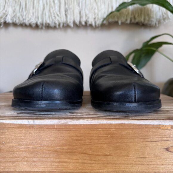 Steve Madden Ledger Black Leather Silver Western Buckle Slip On Mule Size 9.5 - Picture 3 of 15